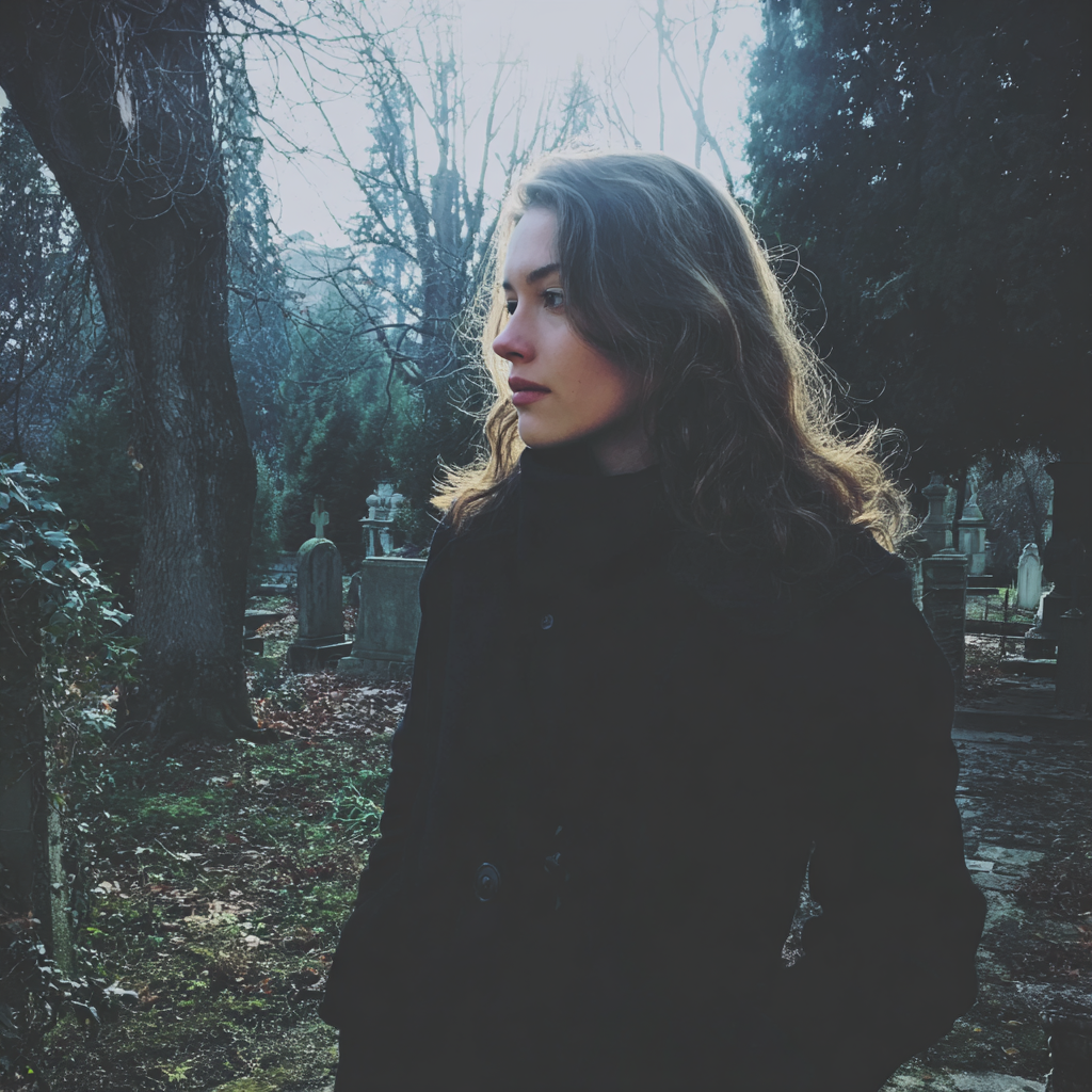 Une femme debout dans un cimetière | Source : Midjourney