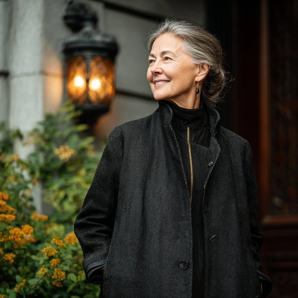 Une femme heureuse avec un beau manteau | Source : Midjourney