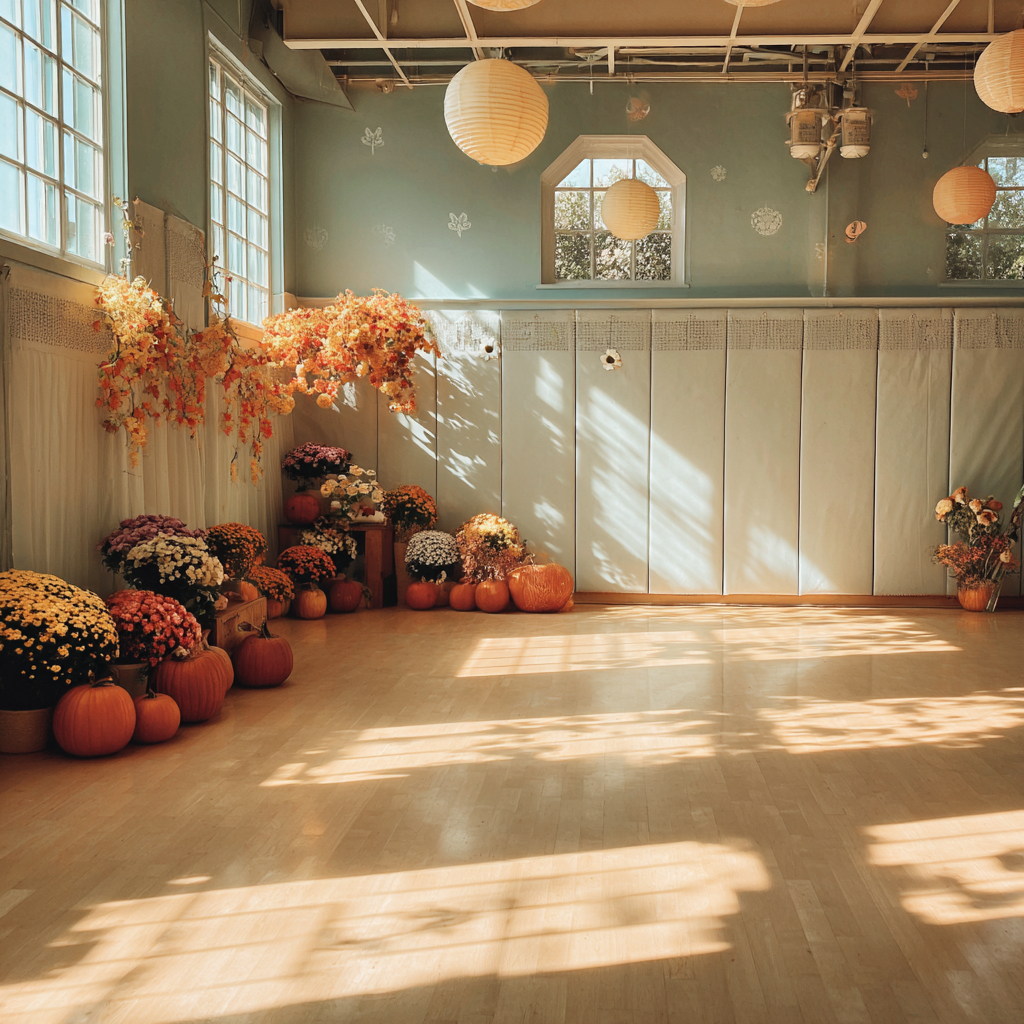 Un gymnase d'école décoré pour l'automne | Source : Midjourney
