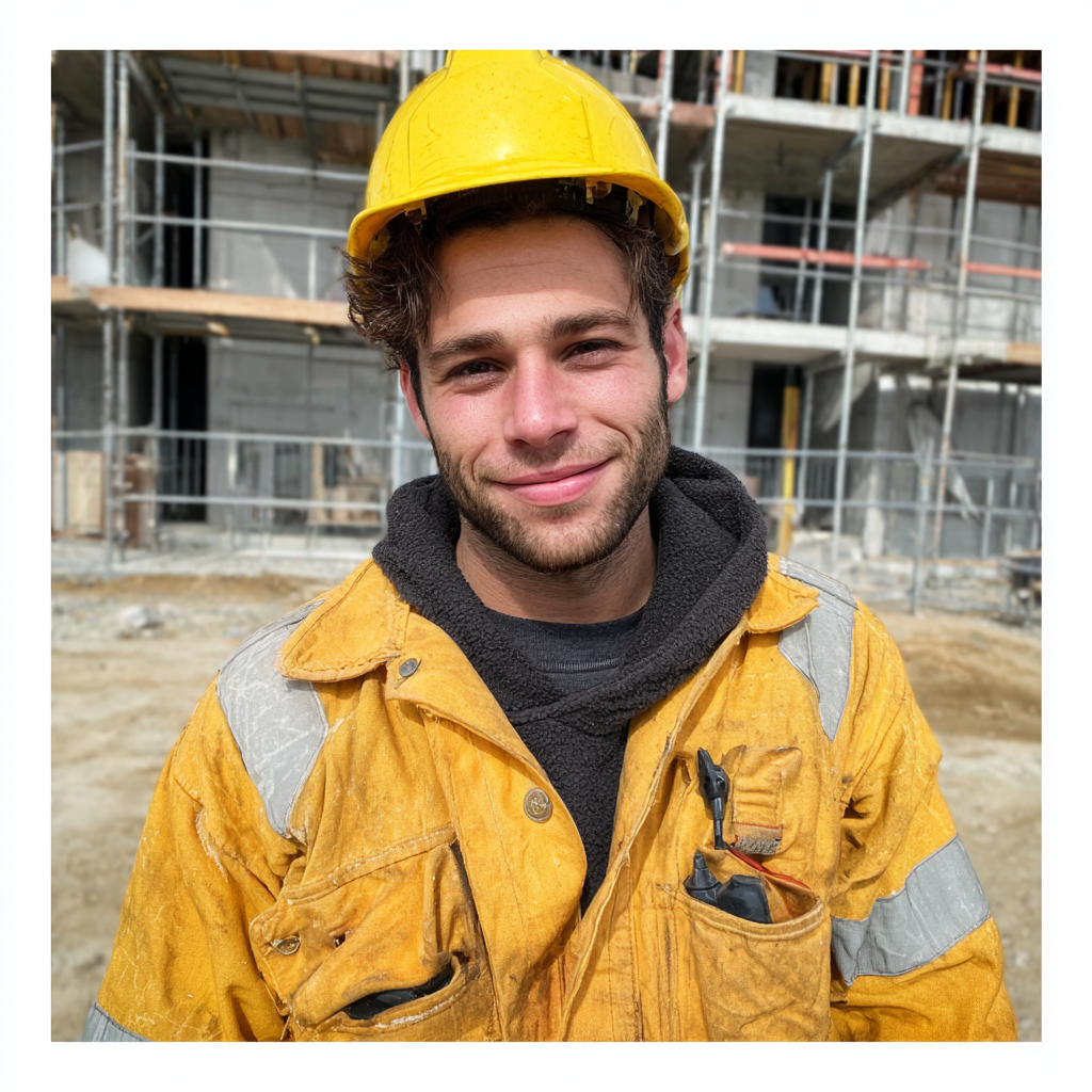 Un homme souriant debout sur un chantier de construction | Source : Midjourney