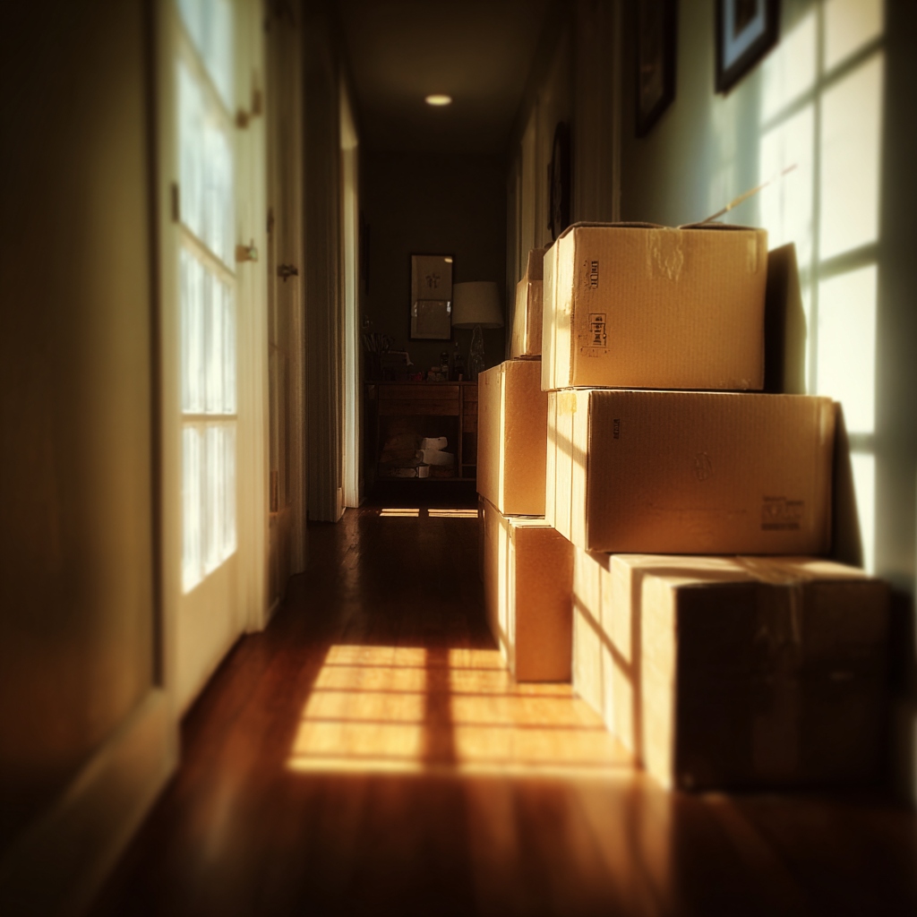 Des cartons empilés dans un couloir | Source : Midjourney