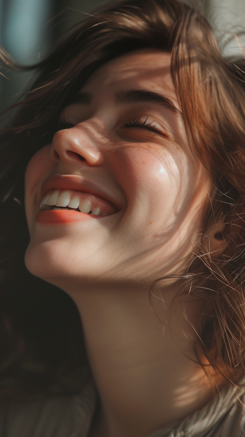 Close-up van een lachende vrouw | Bron: Midjourney