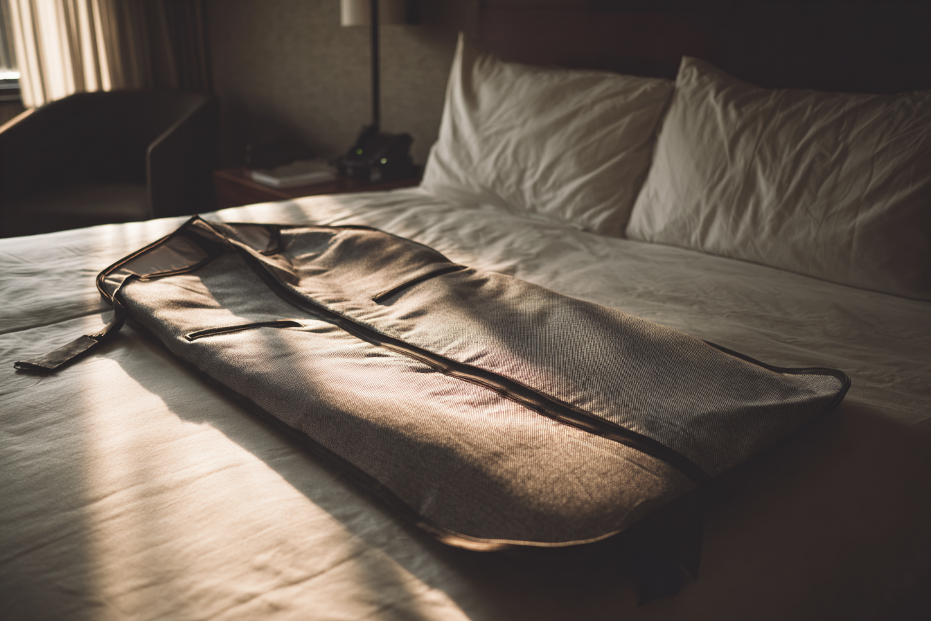 Un sac à vêtements sur un lit | Source : Midjourney