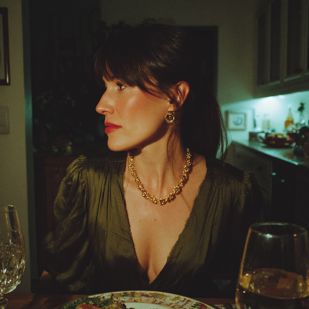 Une femme assise à une table à manger | Source : Midjourney