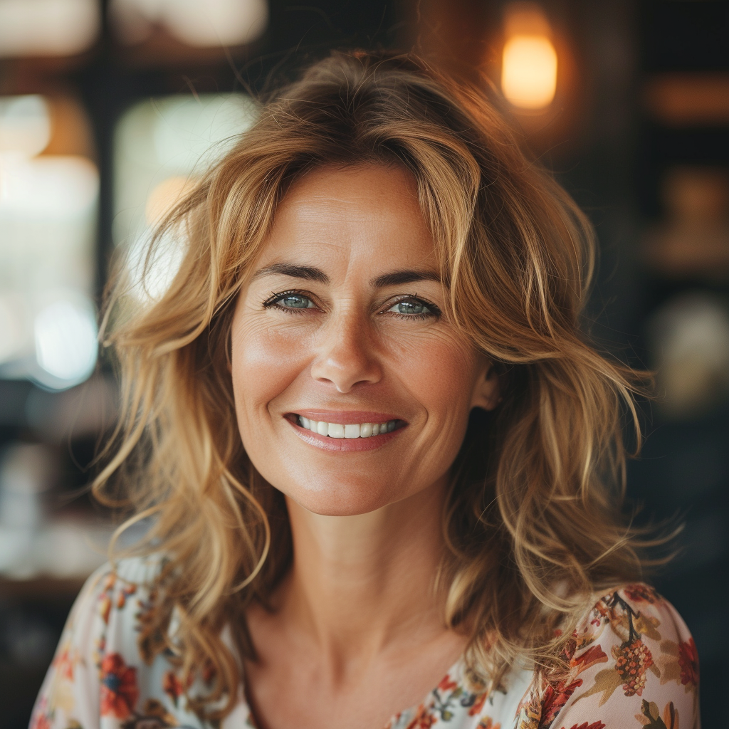 Gros plan sur une femme souriante | Source : Midjourney
