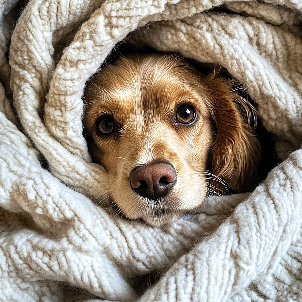 Un chiot enveloppé dans une couverture | Source : Midjourney