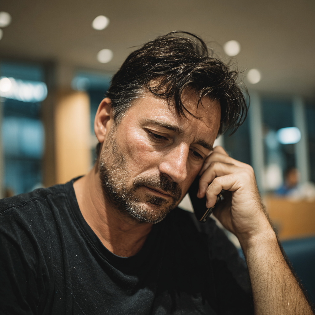 Un homme bouleversé qui parle au téléphone | Source : Midjourney