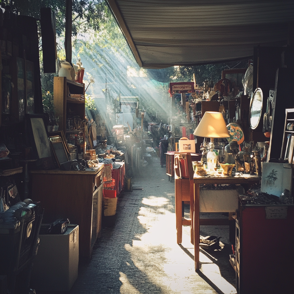 Les étals d'un marché aux puces | Source : Midjourney