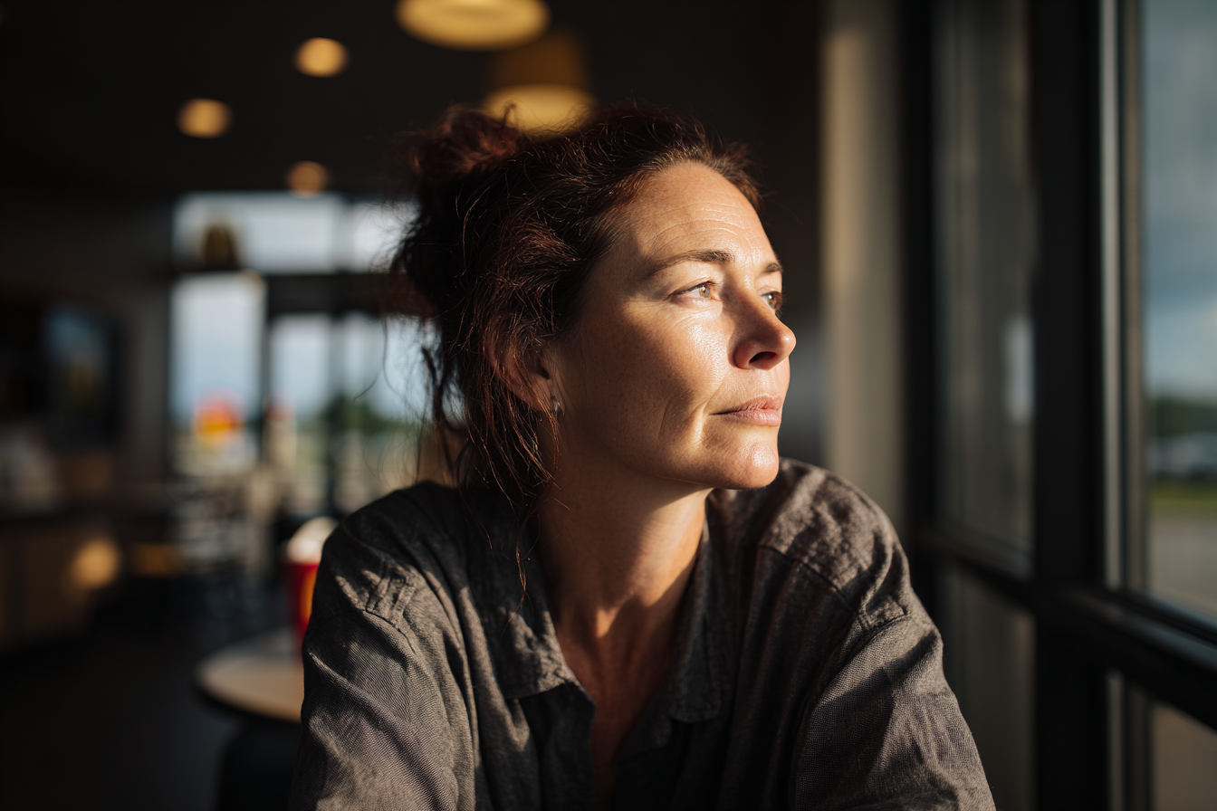 Une femme assise à une table | Source : Midjourney