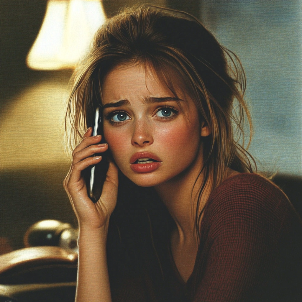 Une femme inquiète qui parle au téléphone | Source : Midjourney