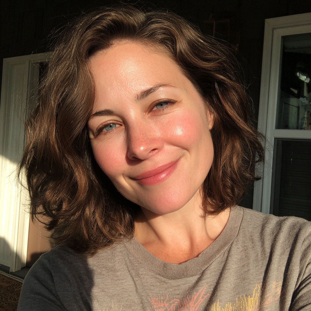 Une femme souriante à l'extérieur de la maison : Midjourney