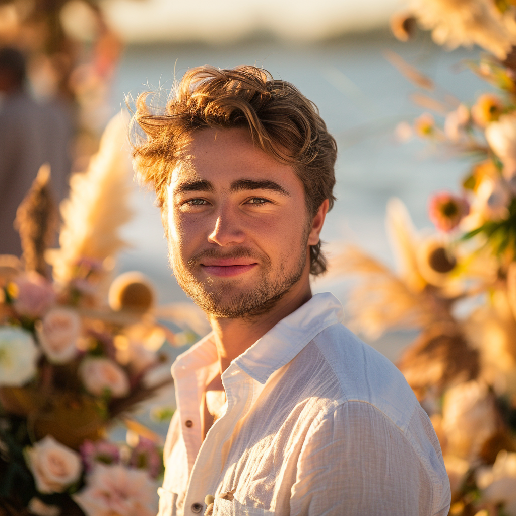Un homme souriant debout sur une plage | Source : Midjourney