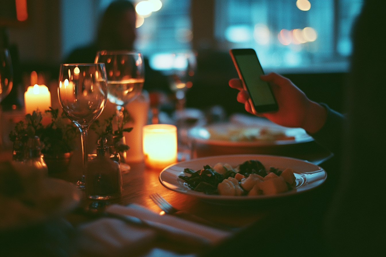 Une personne faisant défiler intensément des messages sur son téléphone | Source : Midjourney