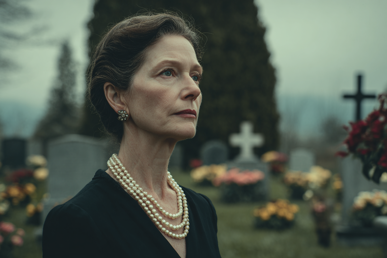 Une femme debout dans un cimetière | Source : Midjourney