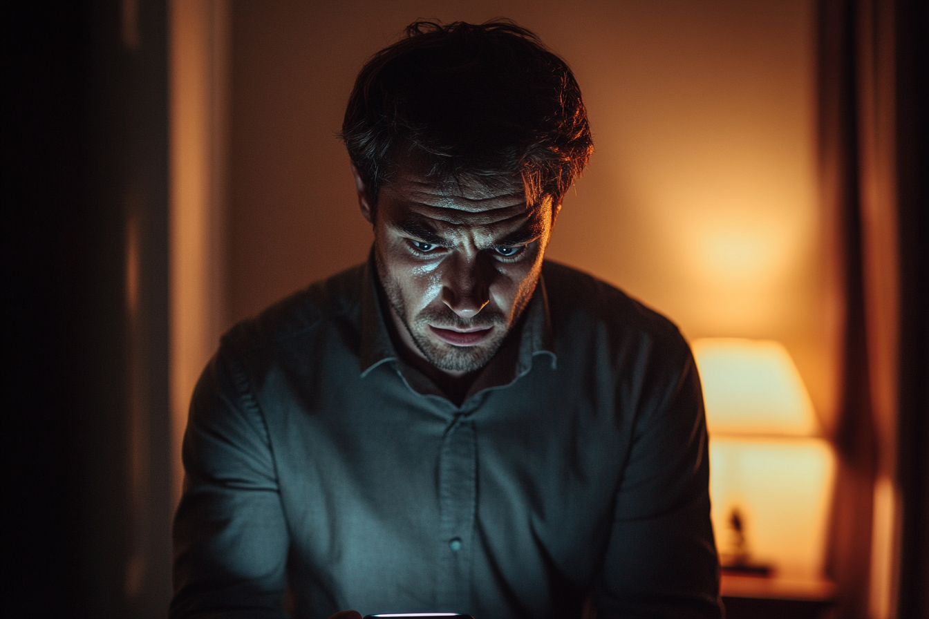 Un homme inquiet qui regarde son téléphone | Source : Midjourney