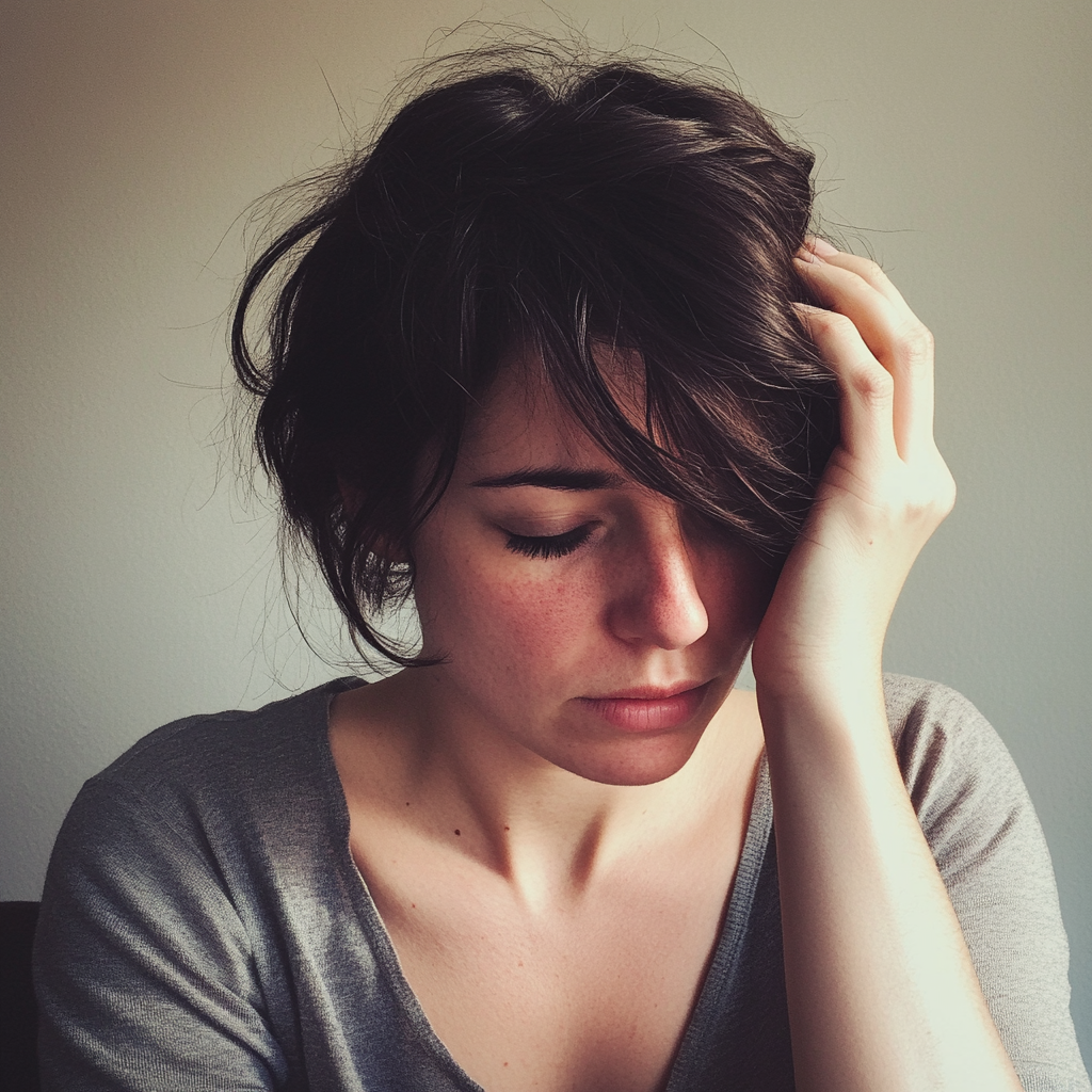 Une femme qui se tient la tête | Source : Midjourney
