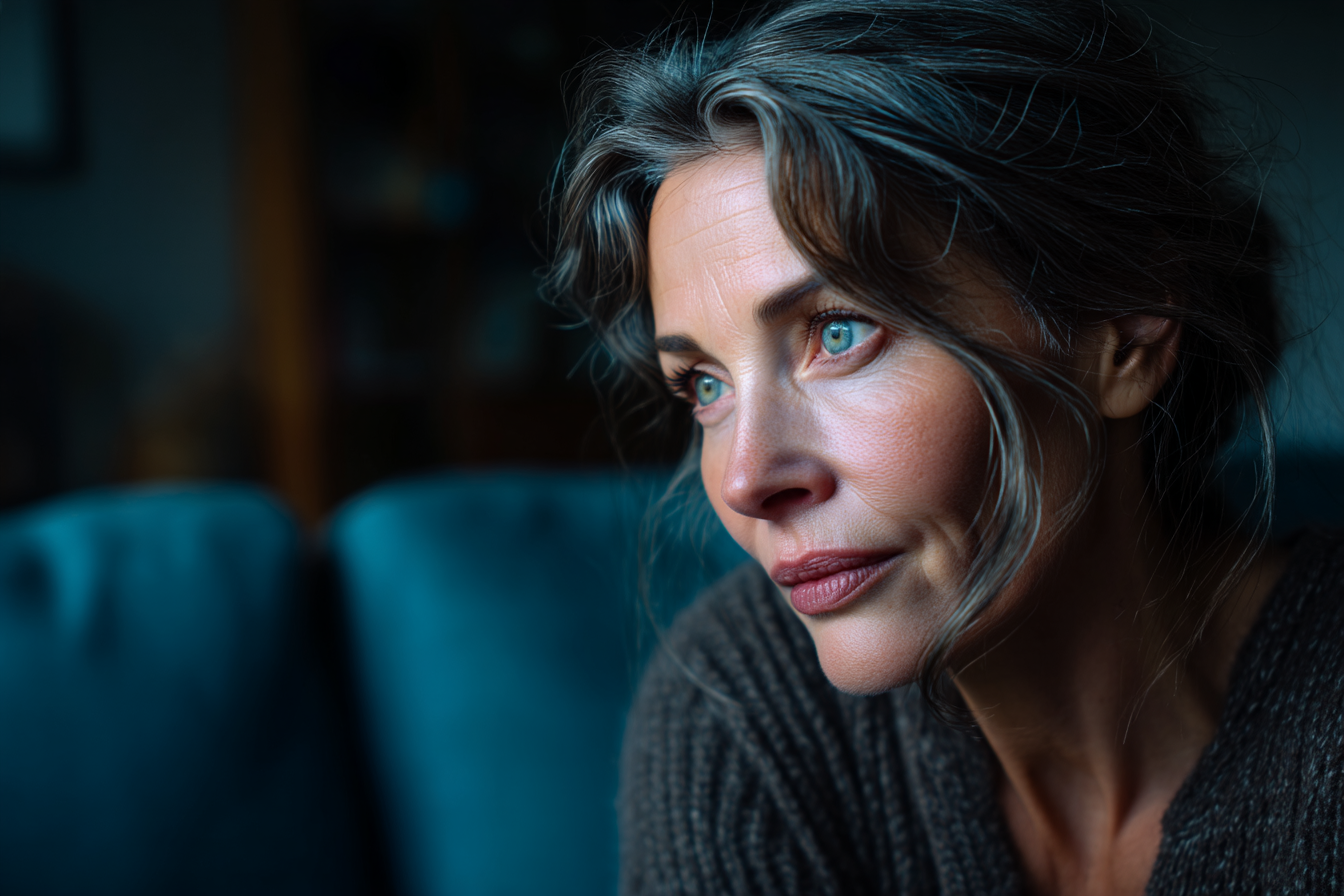 Une femme assise sur un canapé | Source : Midjourney