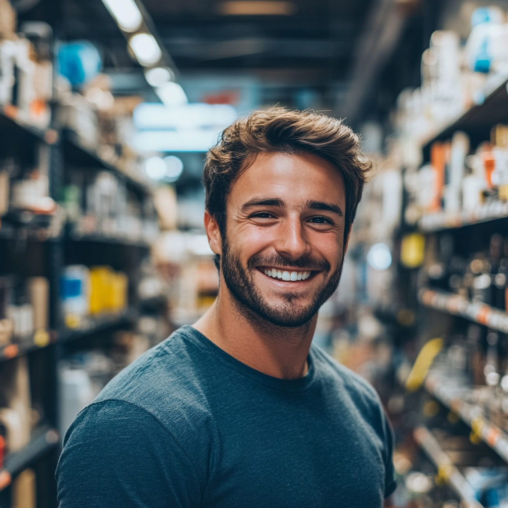Un homme souriant dans une quincaillerie | Source : Midjourney