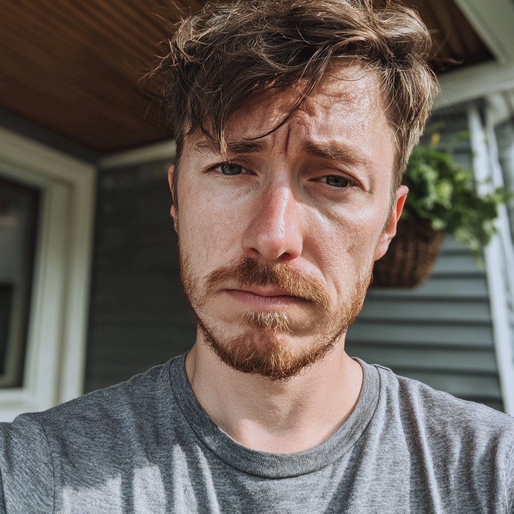 Un homme émotif debout sous un porche | Source : Midjourney