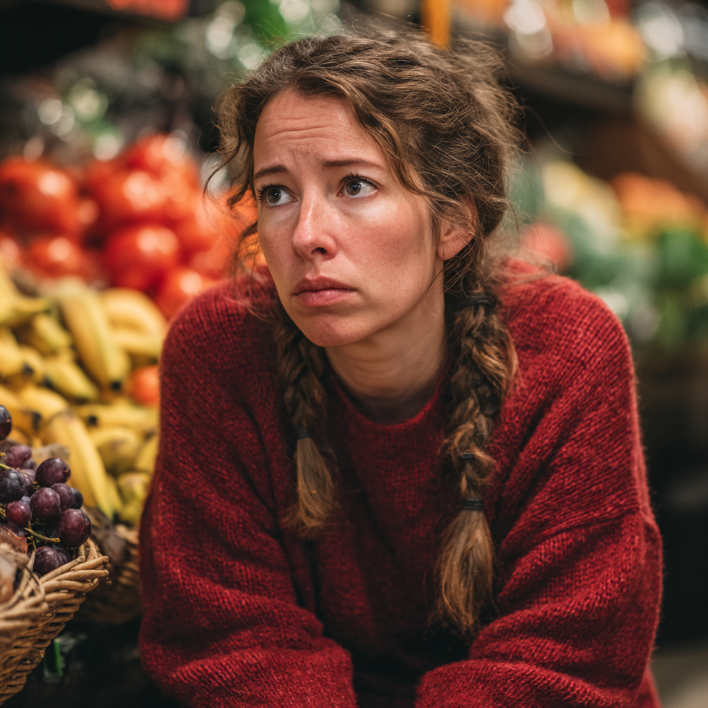 Une femme agenouillée dans un magasin | Source : Midjourney