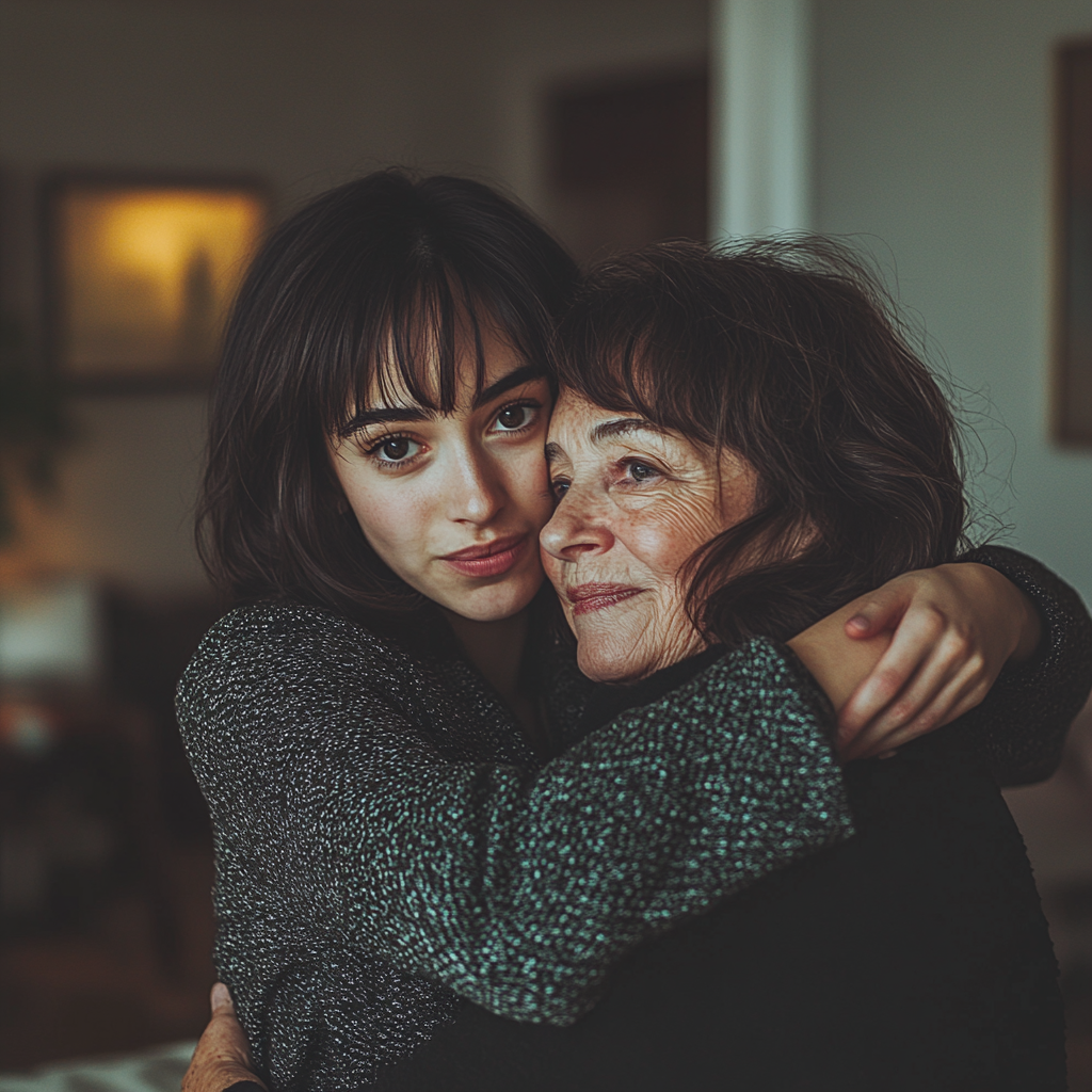 Une femme qui serre sa mère dans ses bras | Source : Midjourney