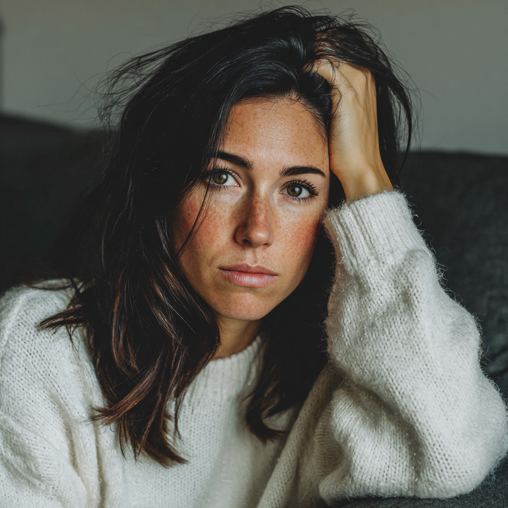 Une femme serrant ses cheveux avec sa main | Source : Midjourney