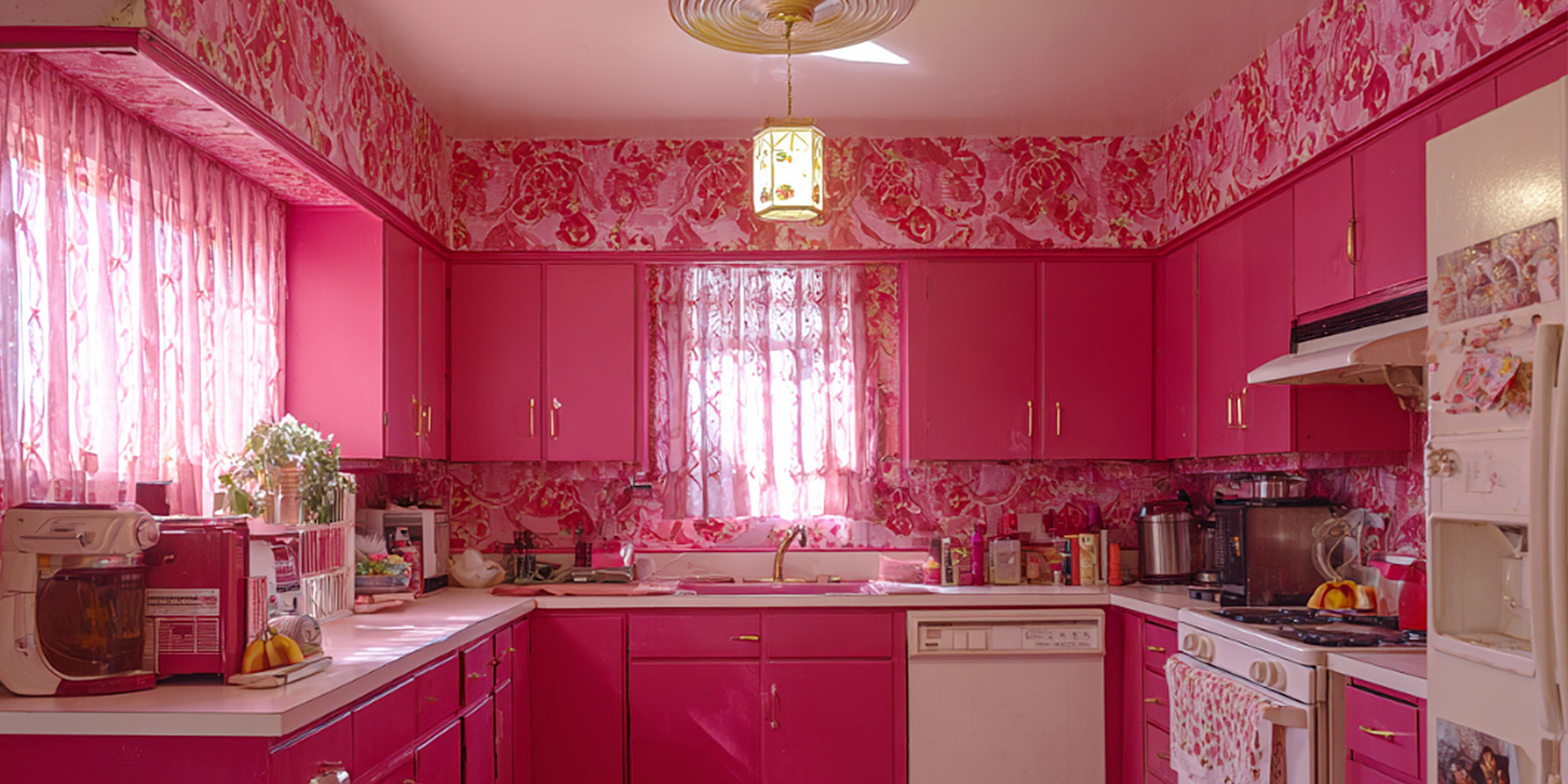 Une cuisine rose | Source : Ozdomedia