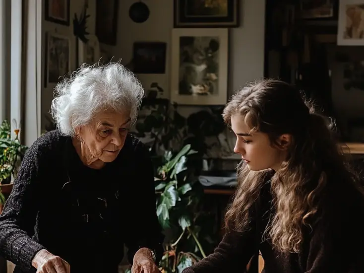 Une grand-mère en pleine discussion avec sa petite-fille | Source : Midjourney