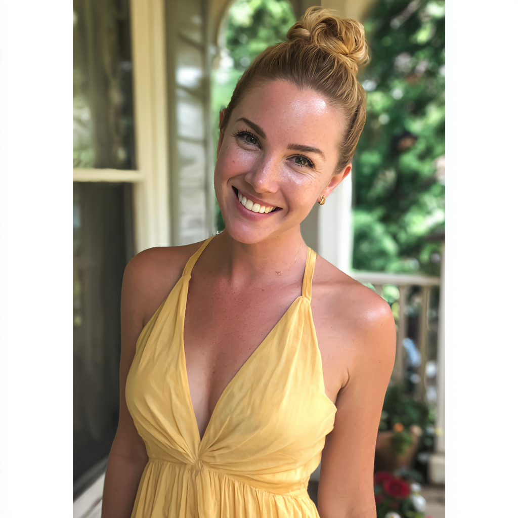 Une femme souriante portant une robe jaune | Source : Midjourney