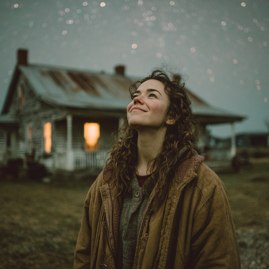 Une femme heureuse qui regarde les étoiles | Source : Midjourney
