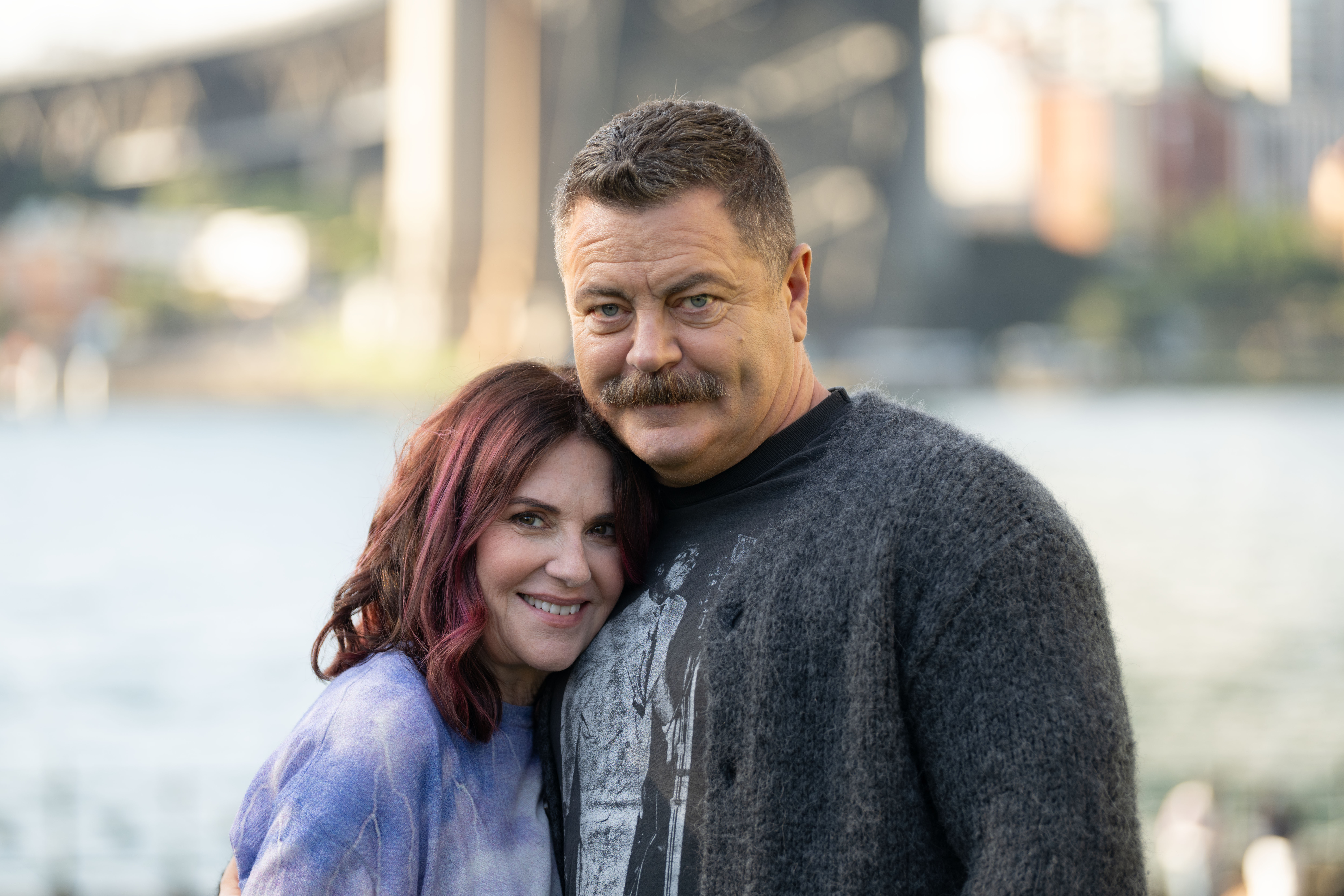 Megan Mullally et Nick Offerman lors de la conférence de presse « Vivid Sydney Unscripted and Unfiltered in conversation » le 12 juin 2025 à Sydney, en Australie. | Source : Getty Images