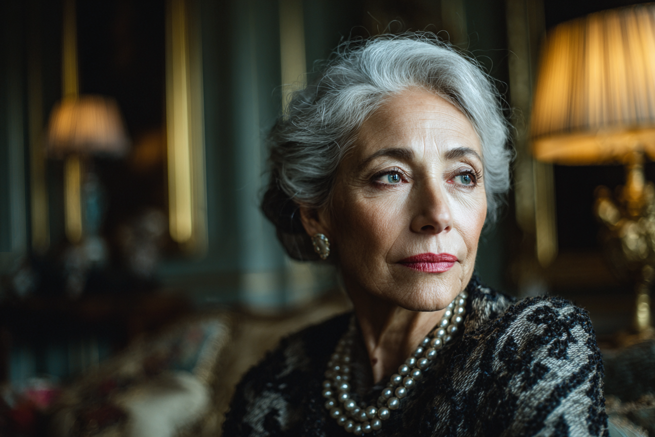 Une femme âgée assise sur un canapé | Source : Midjourney
