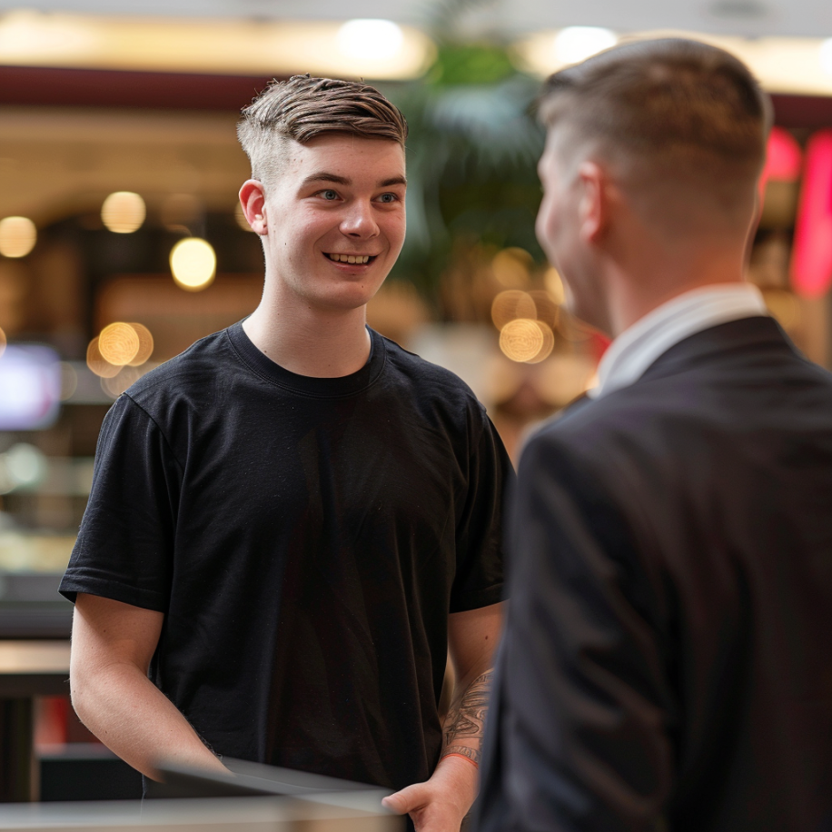 Un serveur de restaurant en train de parler à son responsable | Source : Midjourney