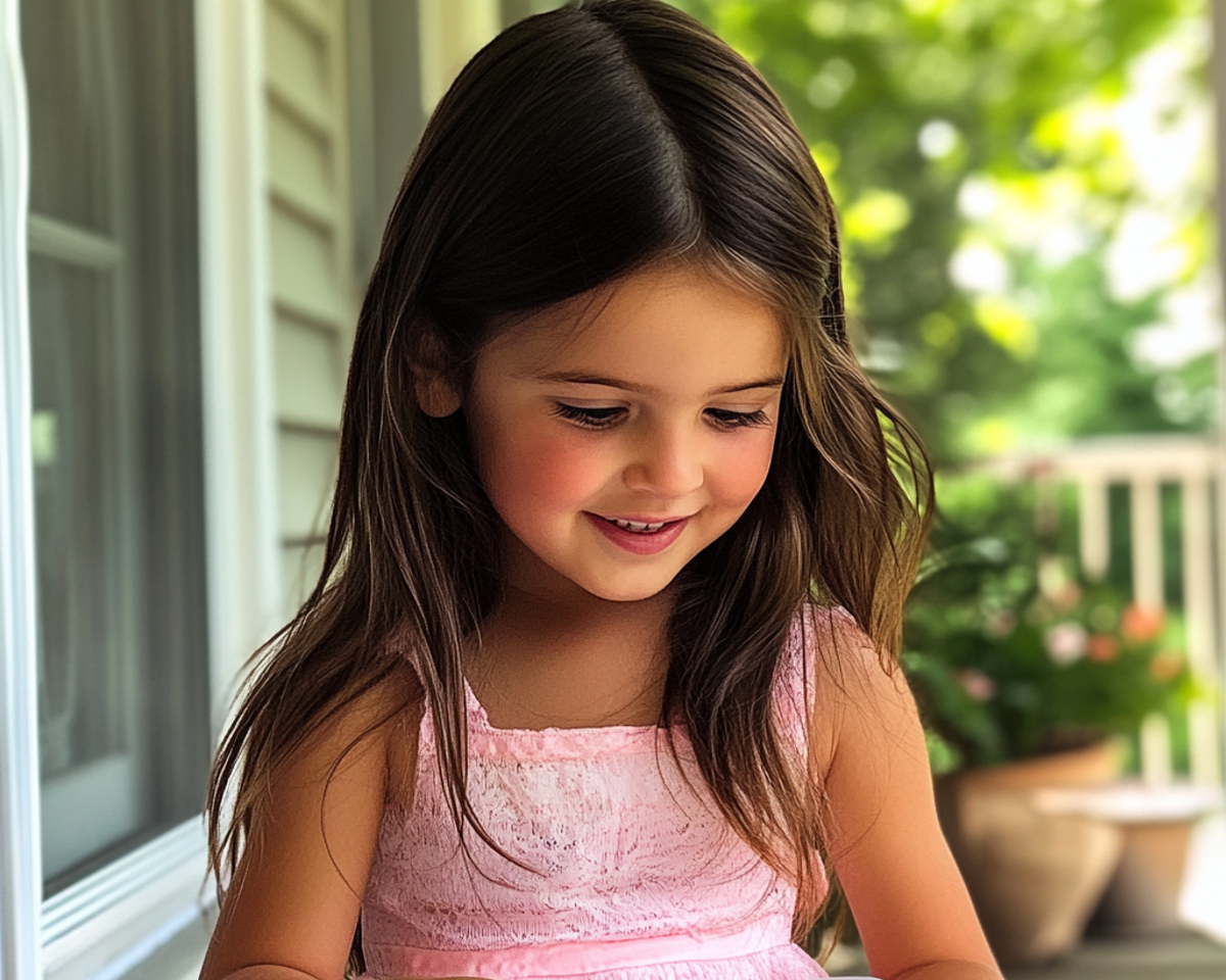 Une petite fille souriante dans une robe rose | Source : Midjourney