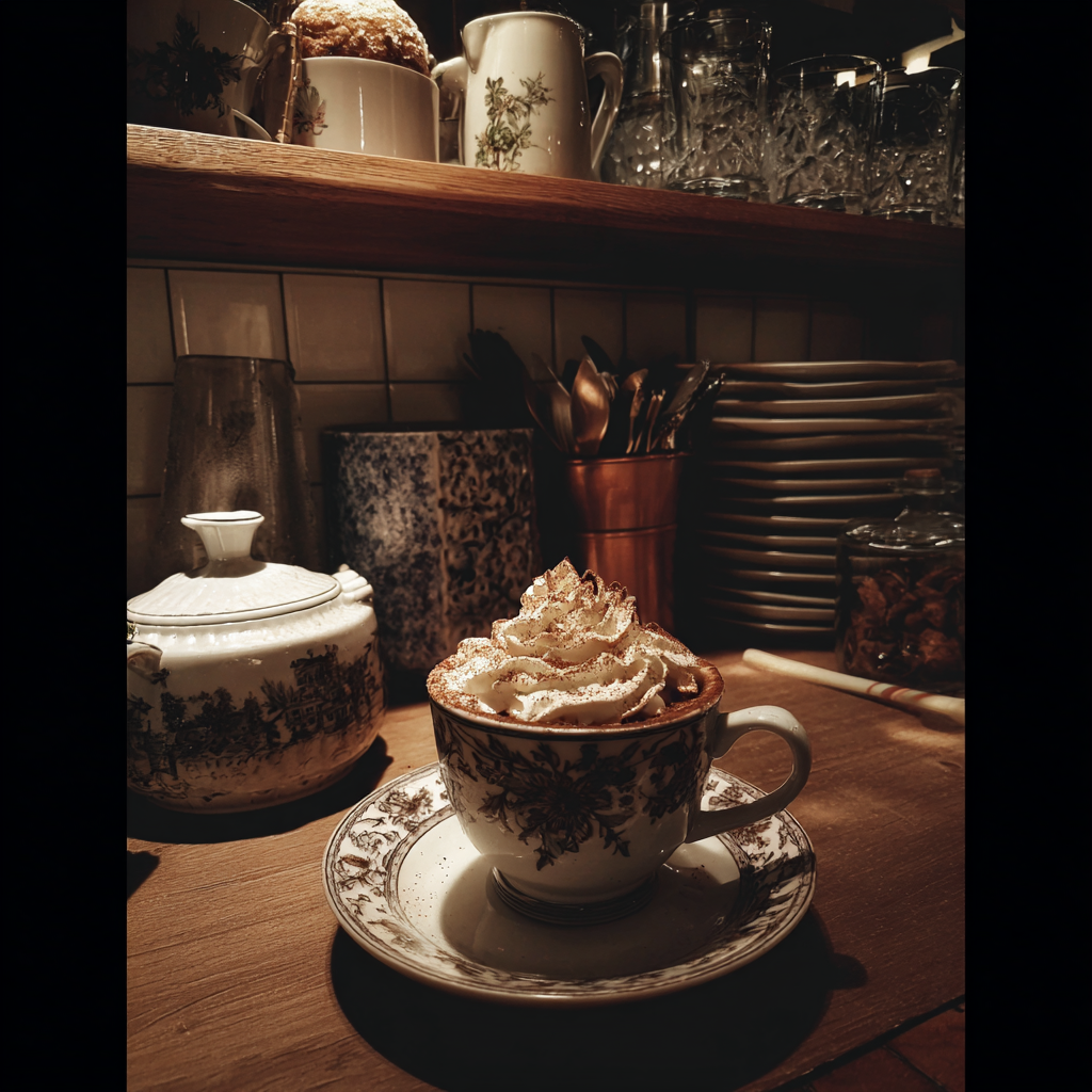 Une tasse de chocolat chaud sur un comptoir | Source : Midjourney