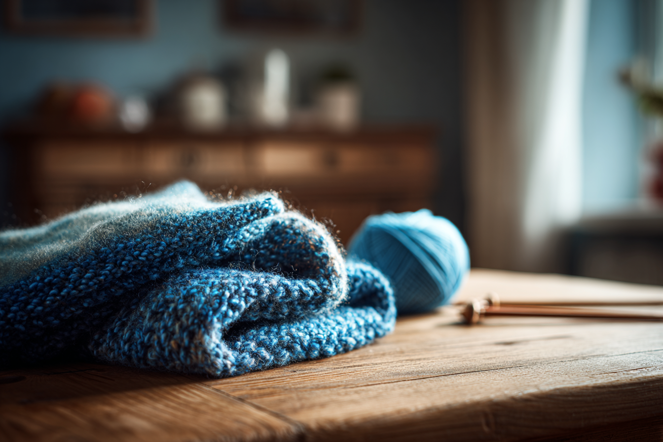 Une écharpe tricotée sur une table | Source : Midjourney