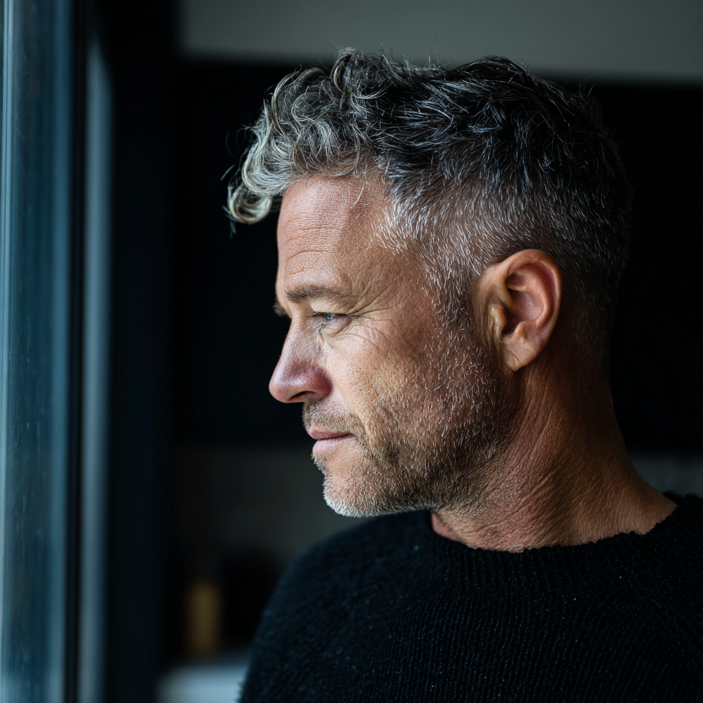 Un homme regardant par la fenêtre d'une cuisine | Source : Midjourney