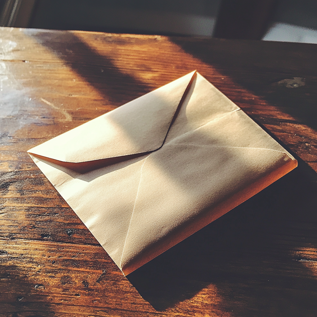 Une enveloppe sur une table | Source : Midjourney