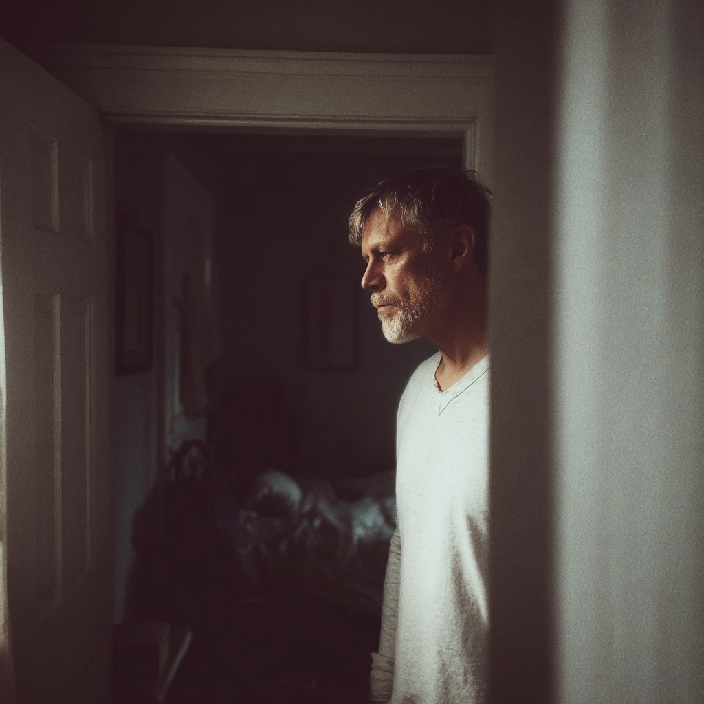 Un homme âgé debout dans une entrée | Source : Midjourney