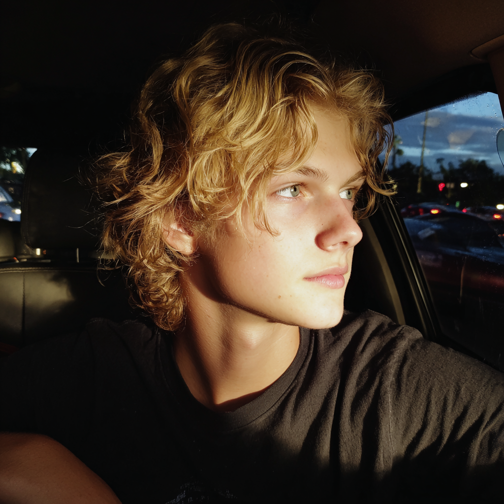 Un adolescent assis dans une voiture | Source : Midjourney