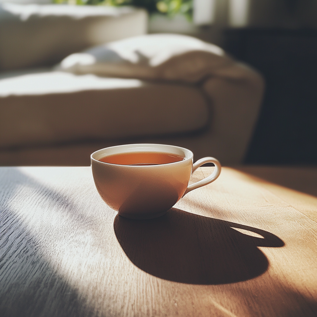 Une tasse de thé sur une table basse | Source : Midjourney