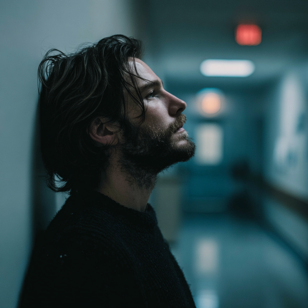 Un homme adossé à un mur | Source : Midjourney