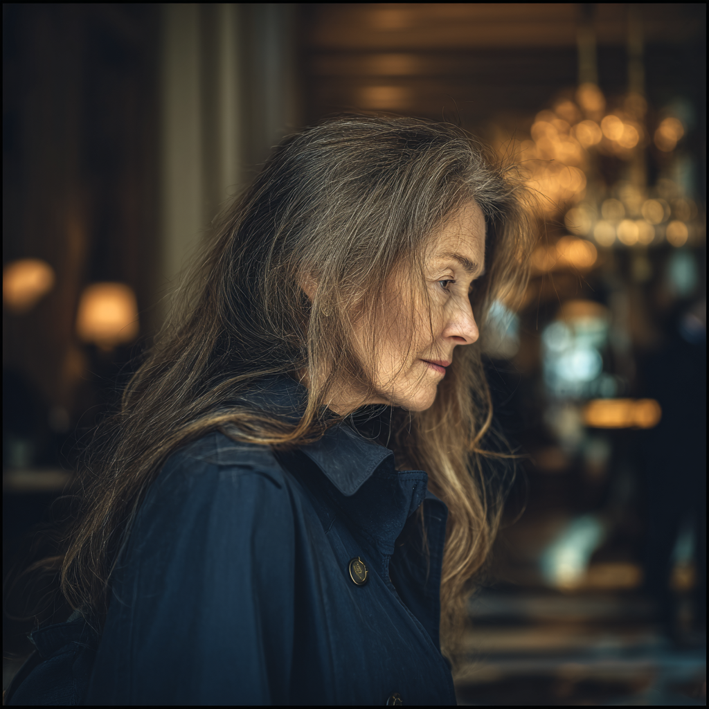 Une femme plus âgée portant un trench-coat bleu marine | Source : Midjourney