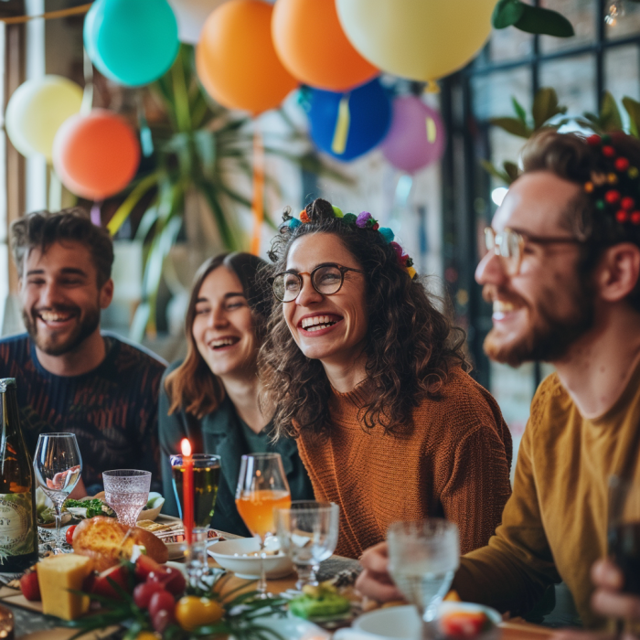 Des invités qui rient lors d'une fête d'anniversaire | Source : Midjourney