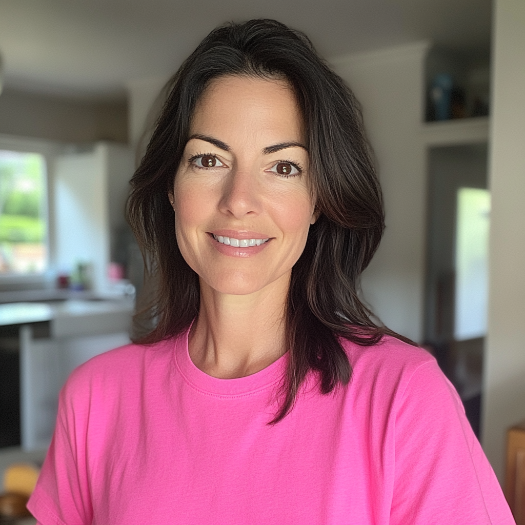Une femme souriante portant un t-shirt rose | Source : Midjourney