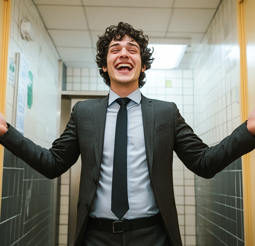 Un homme qui se vante dans une salle de bain | Source : Midjourney