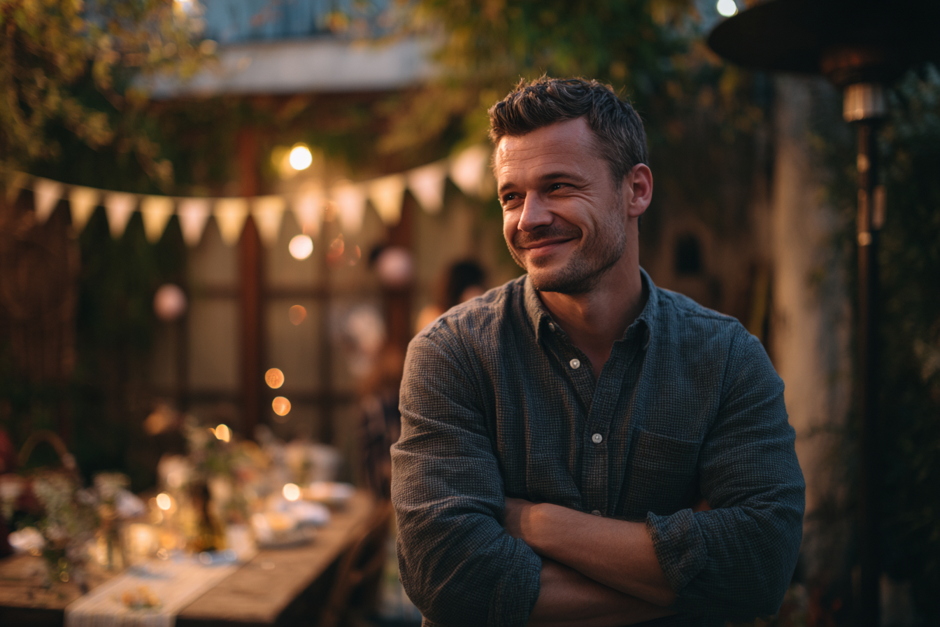 Un homme debout dans une fête de baby shower | Source : Midjourney