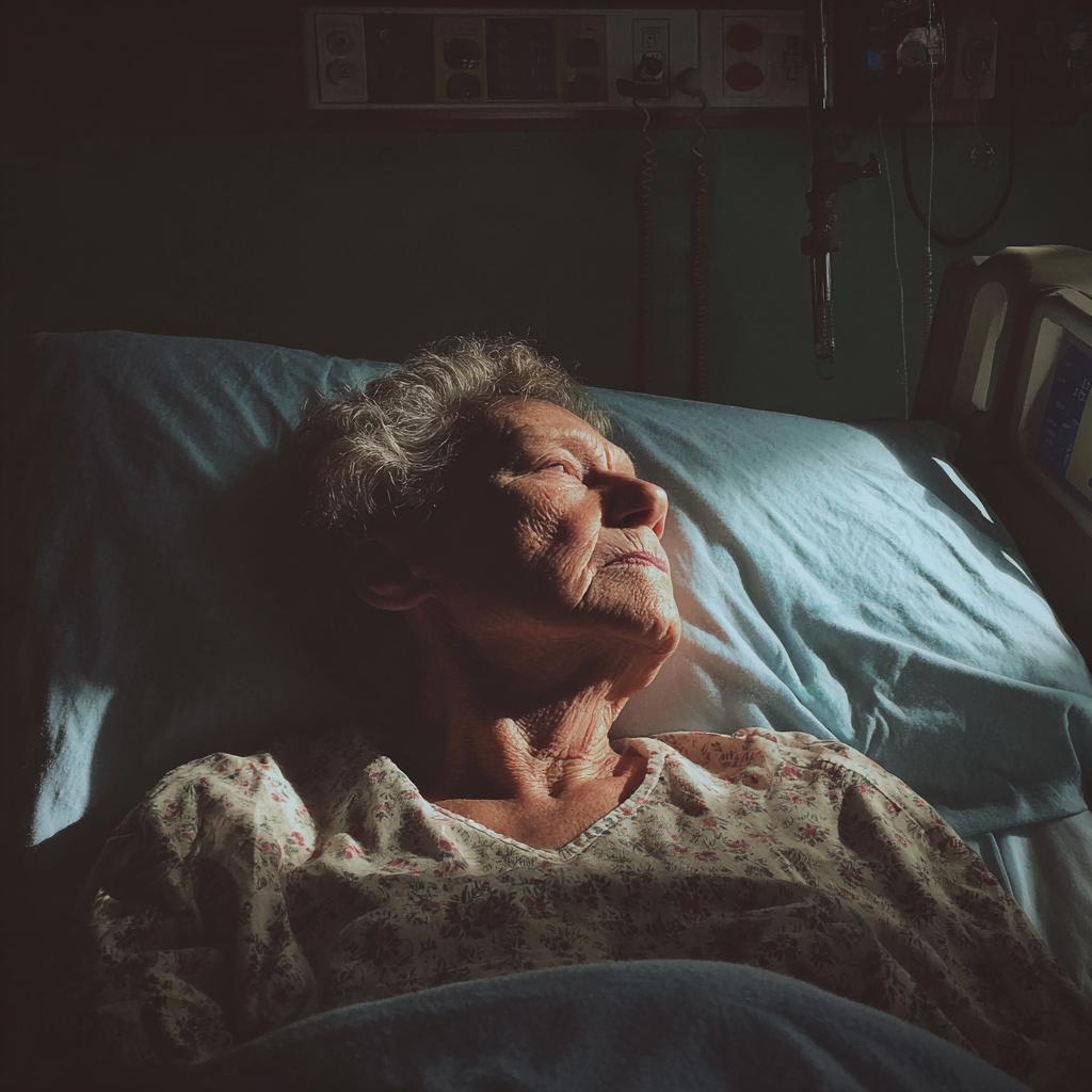 Une vieille femme allongée dans un lit d'hôpital | Source : Midjourney