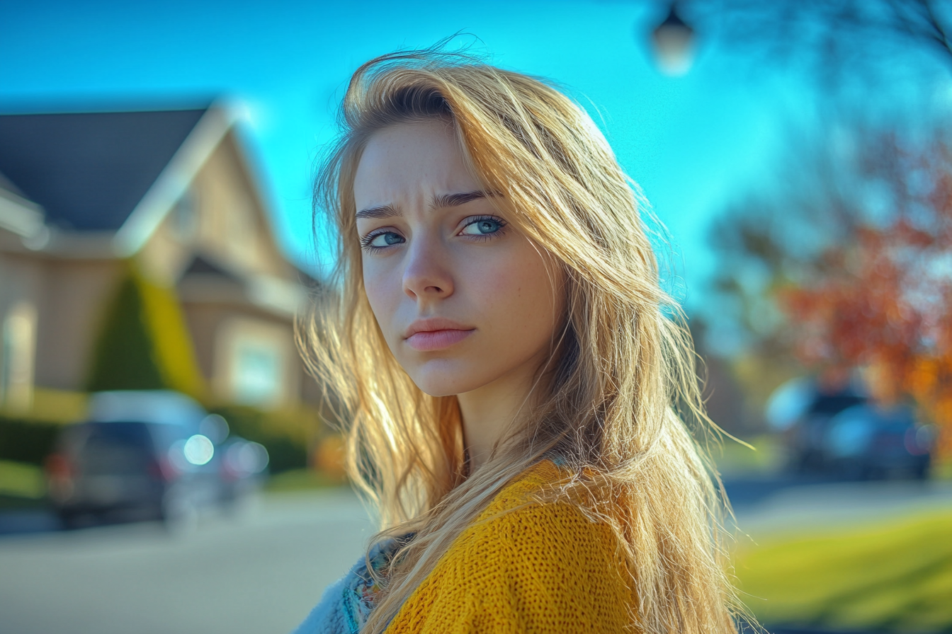Une femme pensive qui jette un coup d'œil par-dessus son épaule | Source : Midjourney