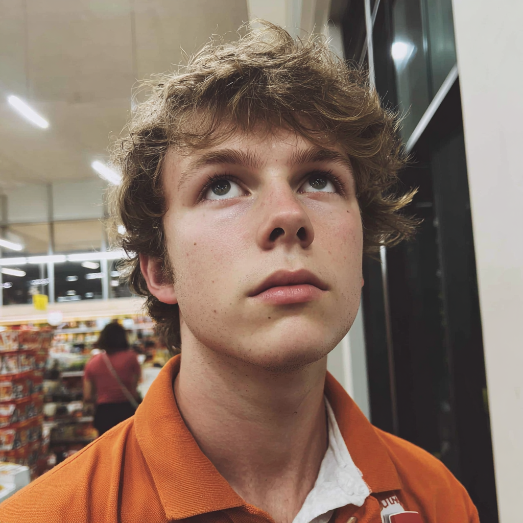 Un jeune homme portant un polo orange | Source : Midjourney